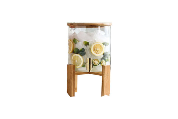 Dispensador de bebidas vidro e bambu